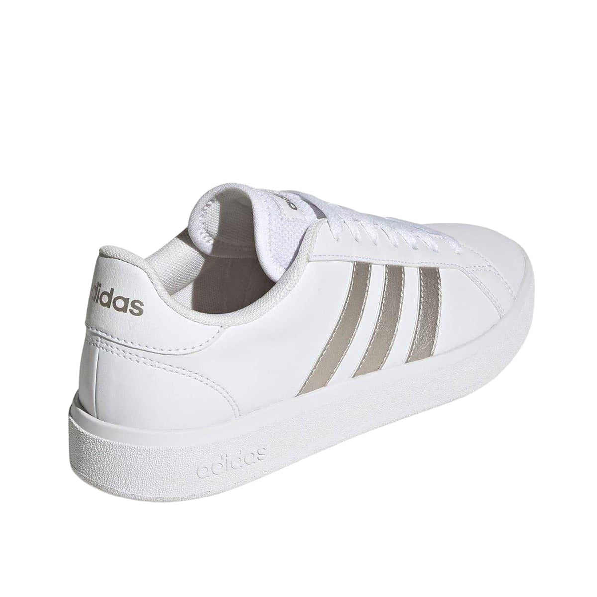 White - Back - Adidas Womens-Ladies Grand Court Stripes Flat Trainers