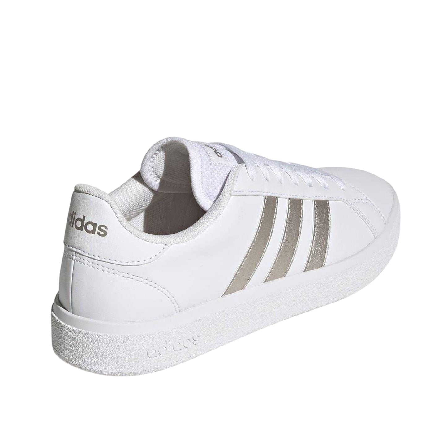 White - Back - Adidas Womens-Ladies Grand Court Stripes Flat Trainers