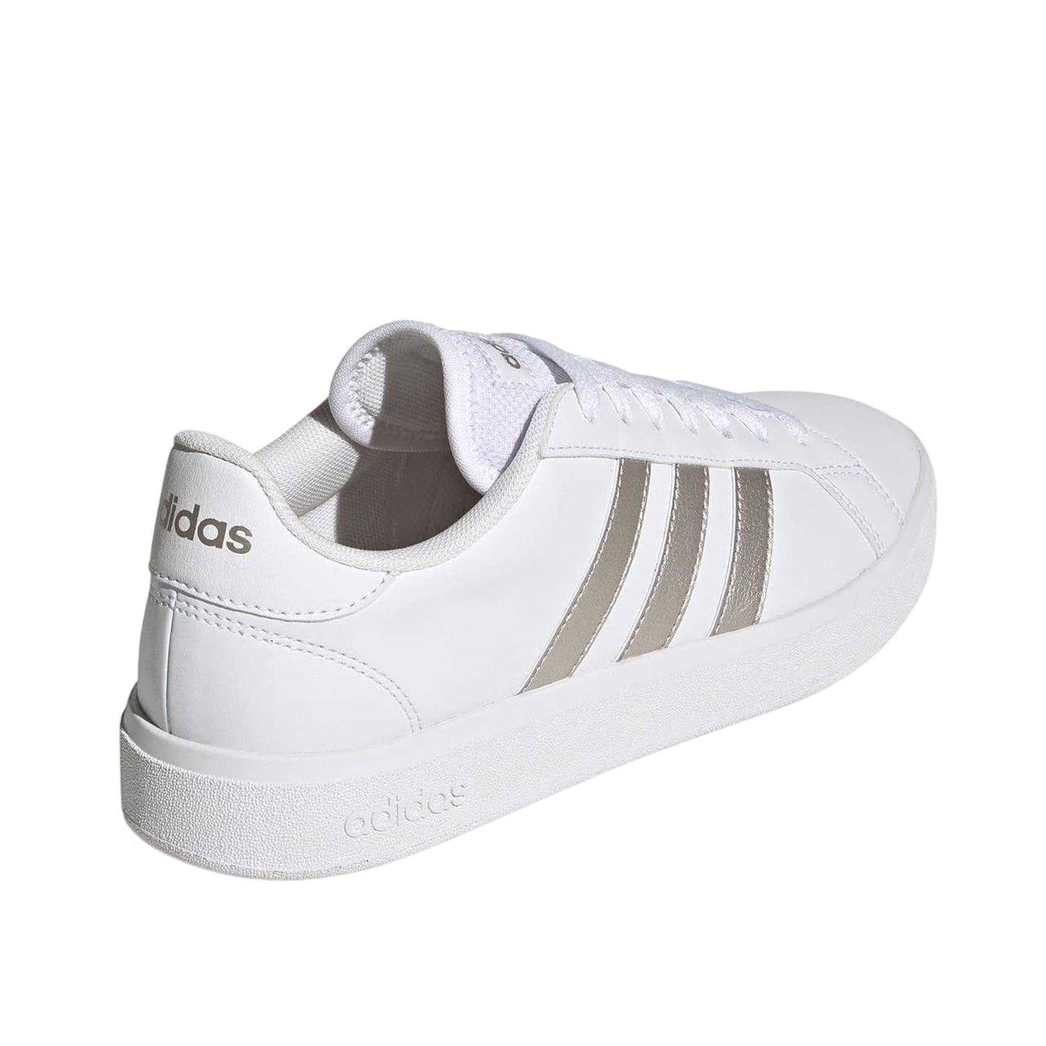 White - Back - Adidas Womens-Ladies Grand Court Stripes Flat Trainers