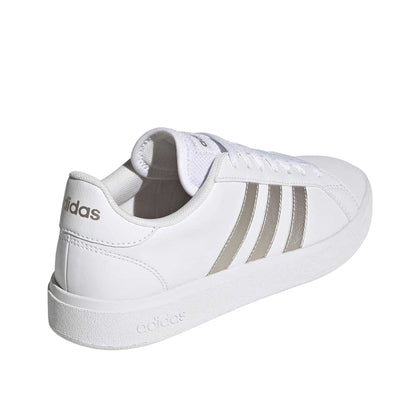 White - Back - Adidas Womens-Ladies Grand Court Stripes Flat Trainers