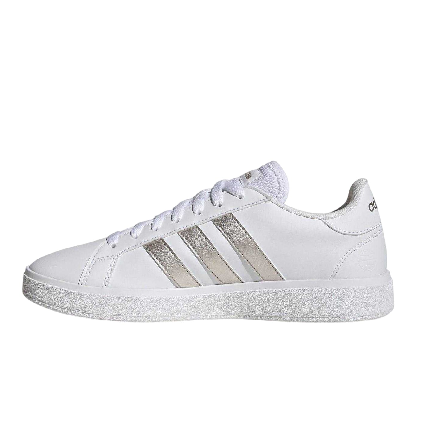 White - Side - Adidas Womens-Ladies Grand Court Stripes Flat Trainers
