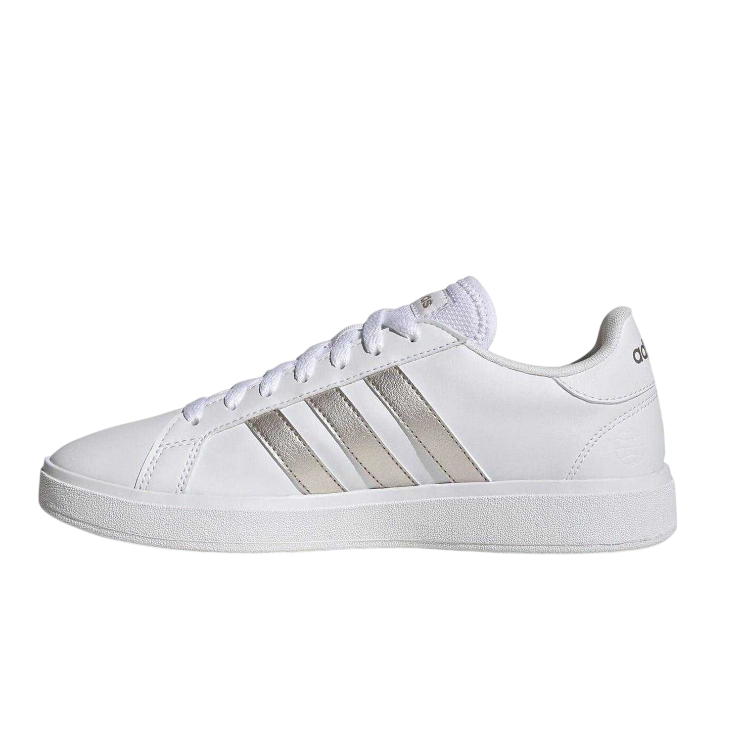 White - Side - Adidas Womens-Ladies Grand Court Stripes Flat Trainers