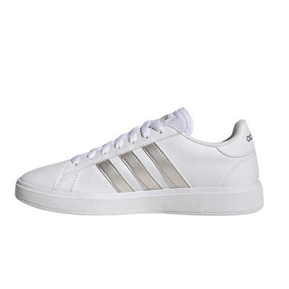 White - Side - Adidas Womens-Ladies Grand Court Stripes Flat Trainers