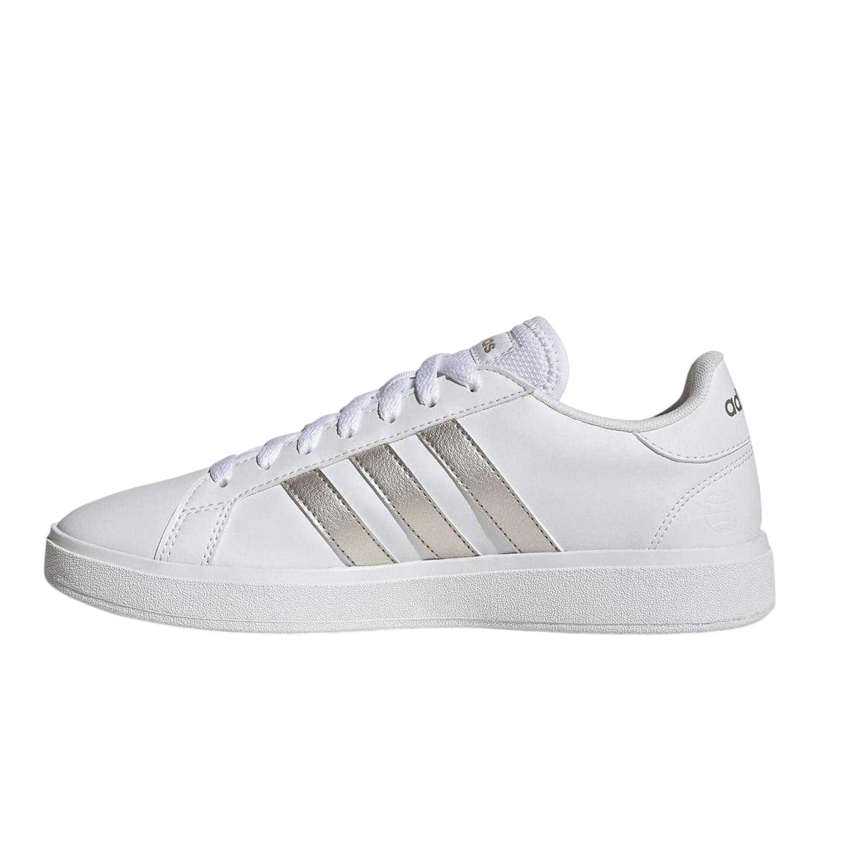 White - Side - Adidas Womens-Ladies Grand Court Stripes Flat Trainers