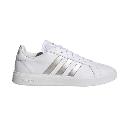 White - Lifestyle - Adidas Womens-Ladies Grand Court Stripes Flat Trainers