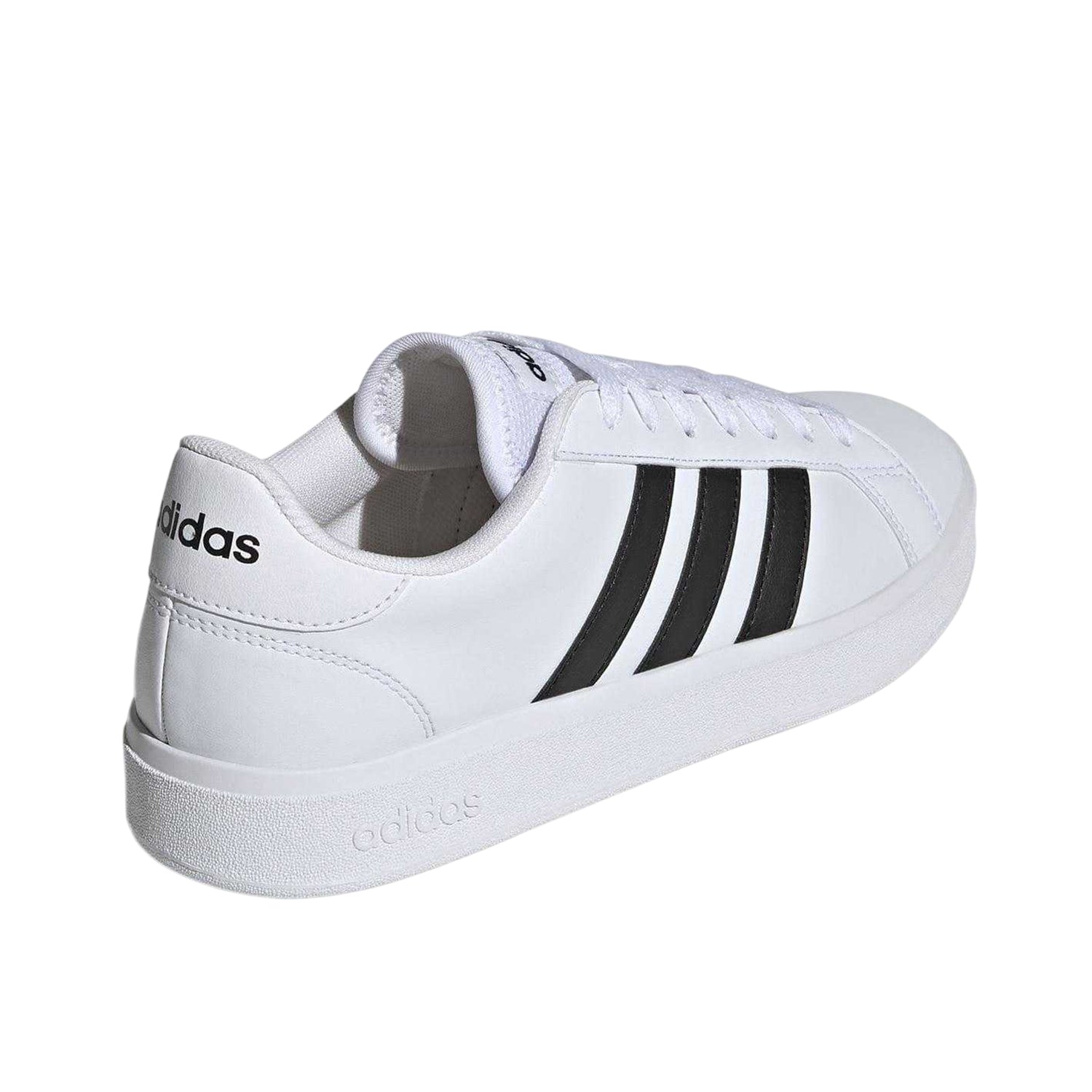 White-Black - Back - Adidas Womens-Ladies Grand Court Stripes Flat Trainers