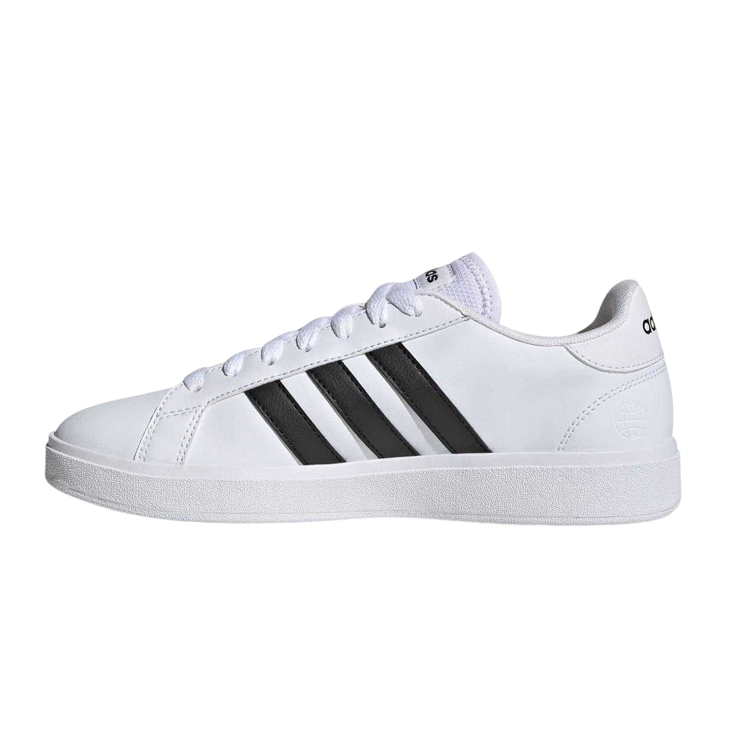 White-Black - Side - Adidas Womens-Ladies Grand Court Stripes Flat Trainers