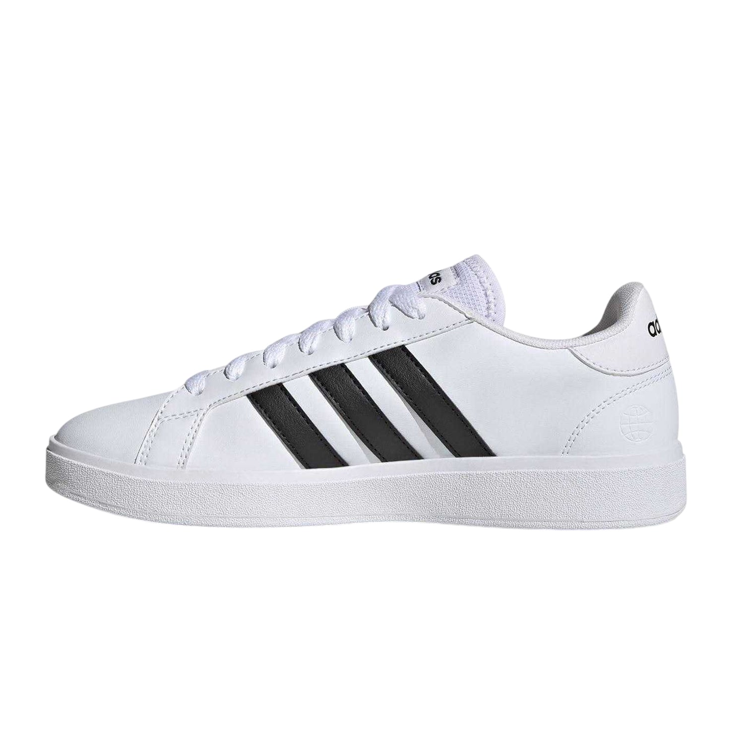 White-Black - Side - Adidas Womens-Ladies Grand Court Stripes Flat Trainers