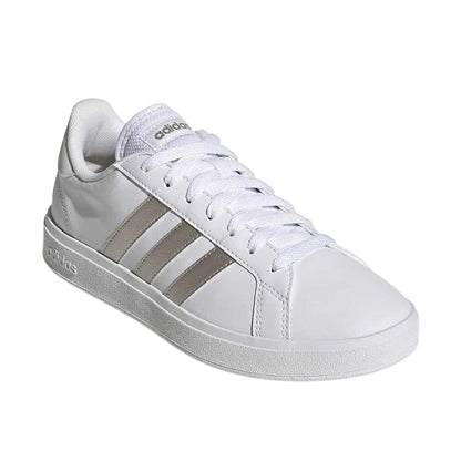 White - Front - Adidas Womens-Ladies Grand Court Stripes Flat Trainers
