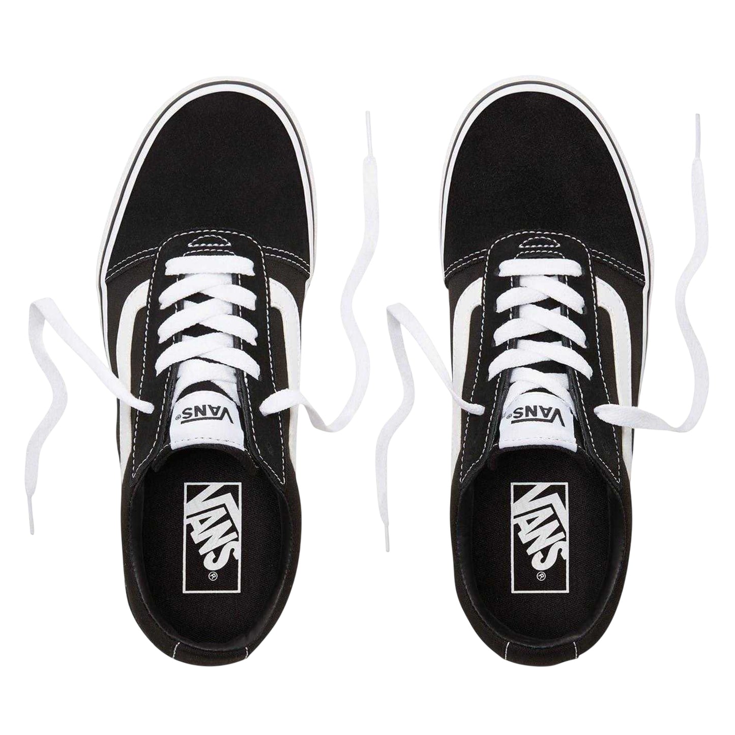 Black-White - Side - Vans Womens-Ladies Ward Canvas Trainers
