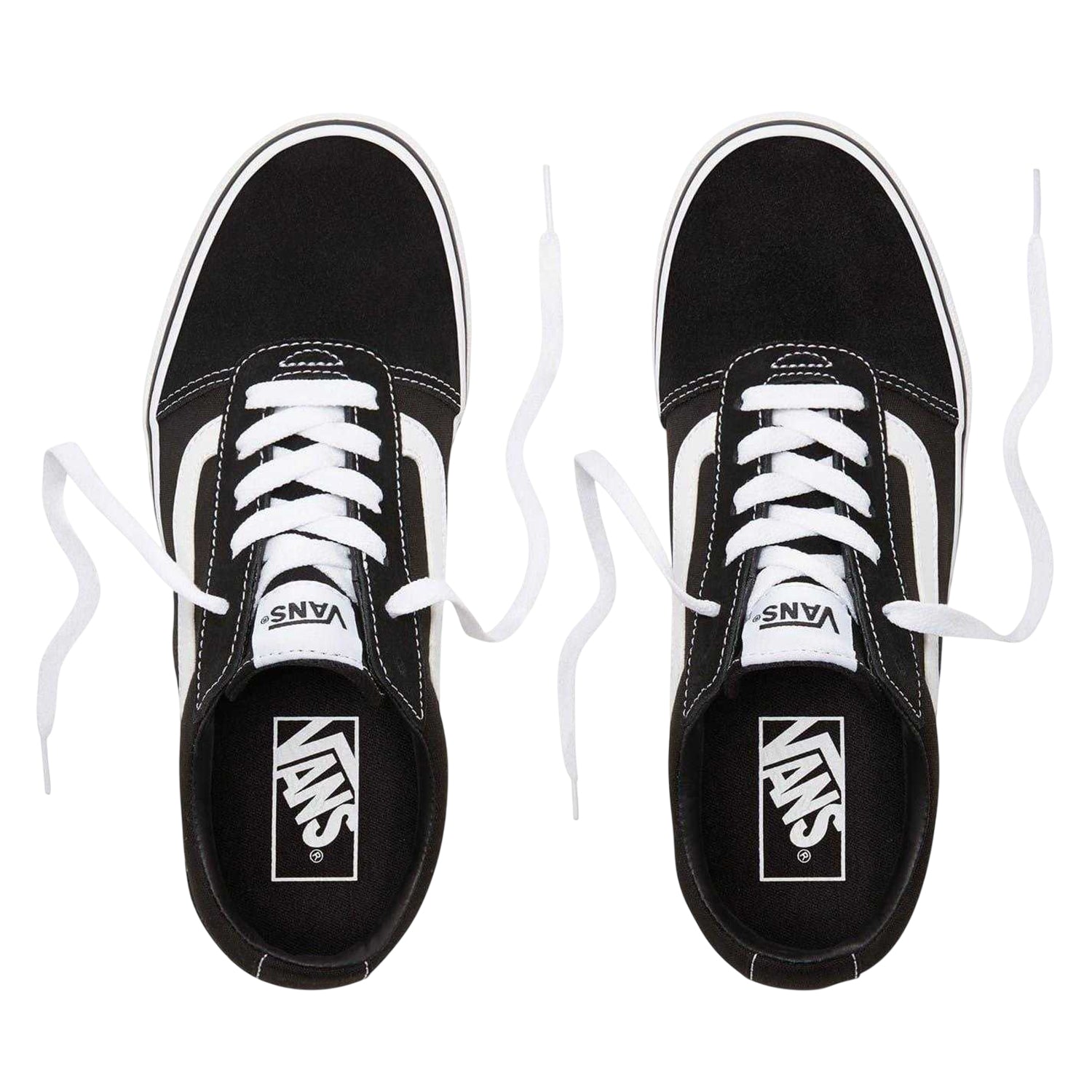 Black-White - Side - Vans Womens-Ladies Ward Canvas Trainers