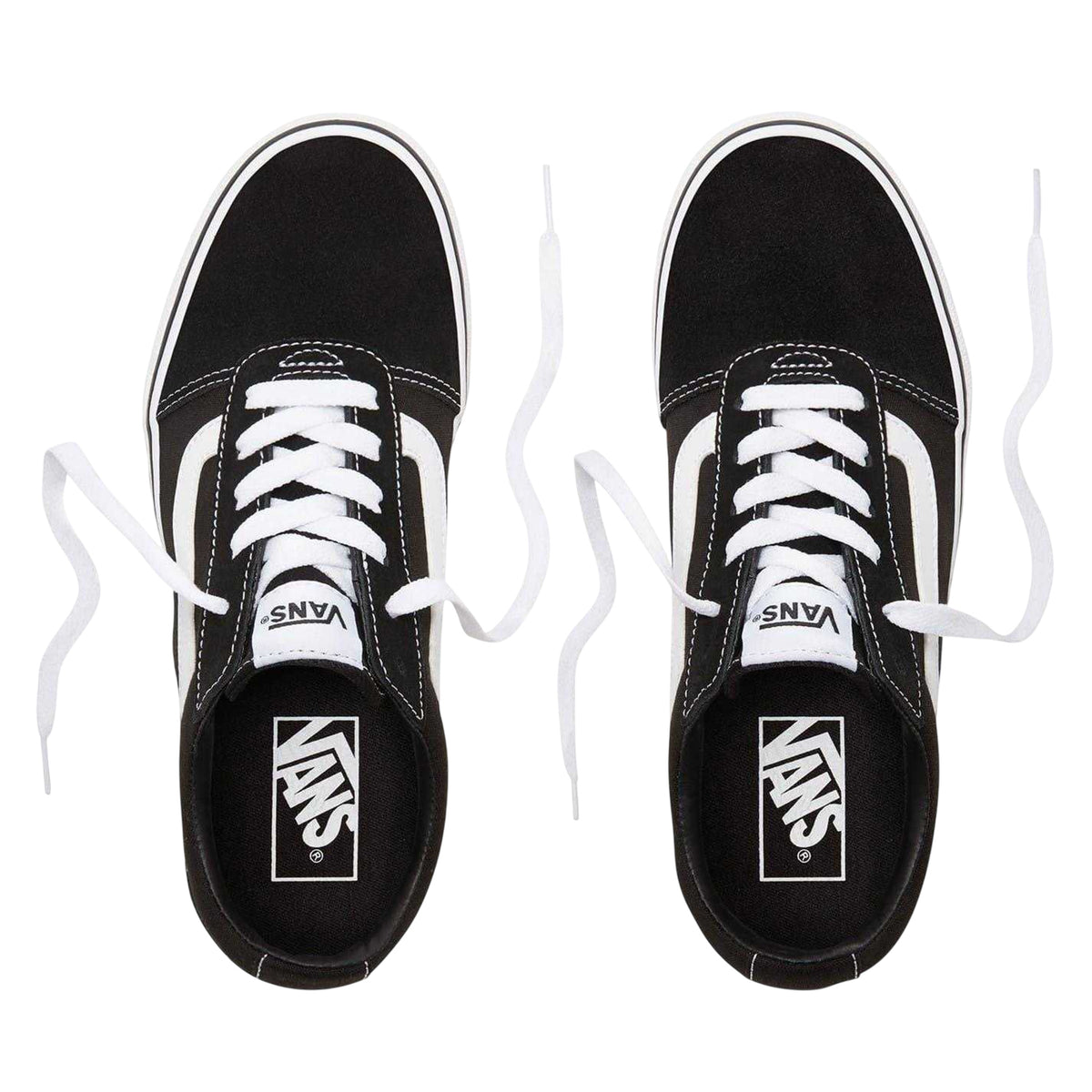 Black-White - Side - Vans Womens-Ladies Ward Canvas Trainers
