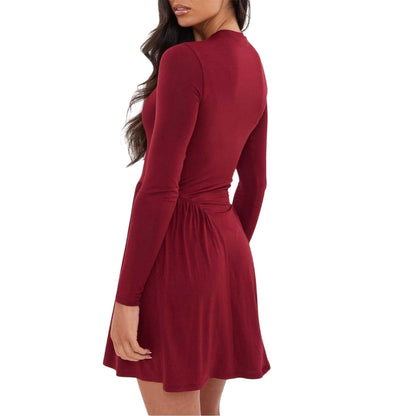 Burgundy - Back - I Saw It First Womens-Ladies Viscose Drop Waist Mini Dress