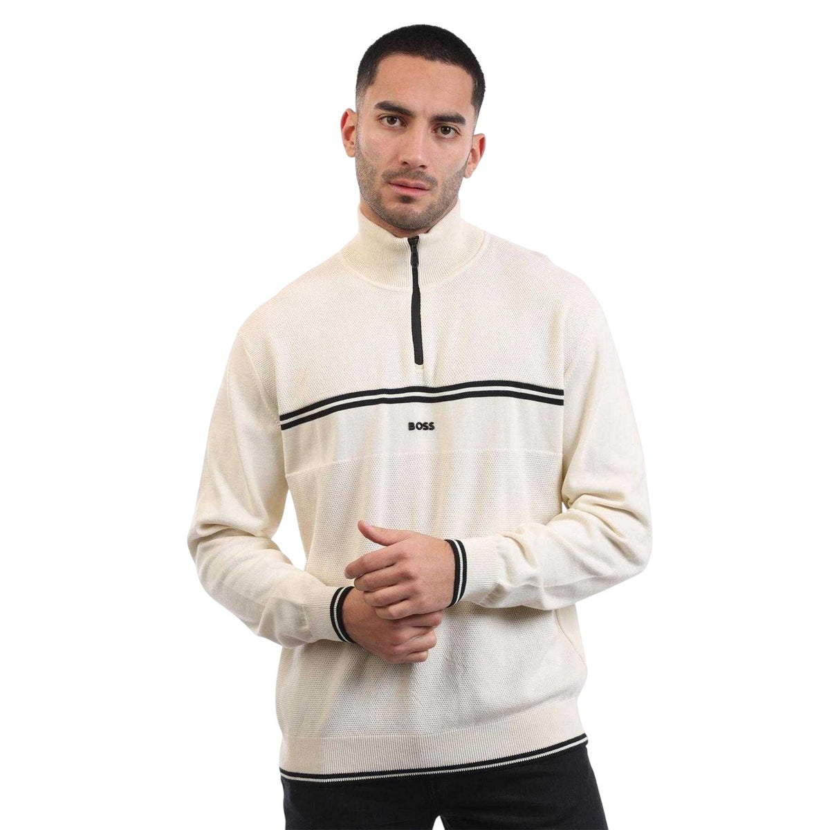 White - Front - Boss Mens K Zone Cotton Regular Pullover