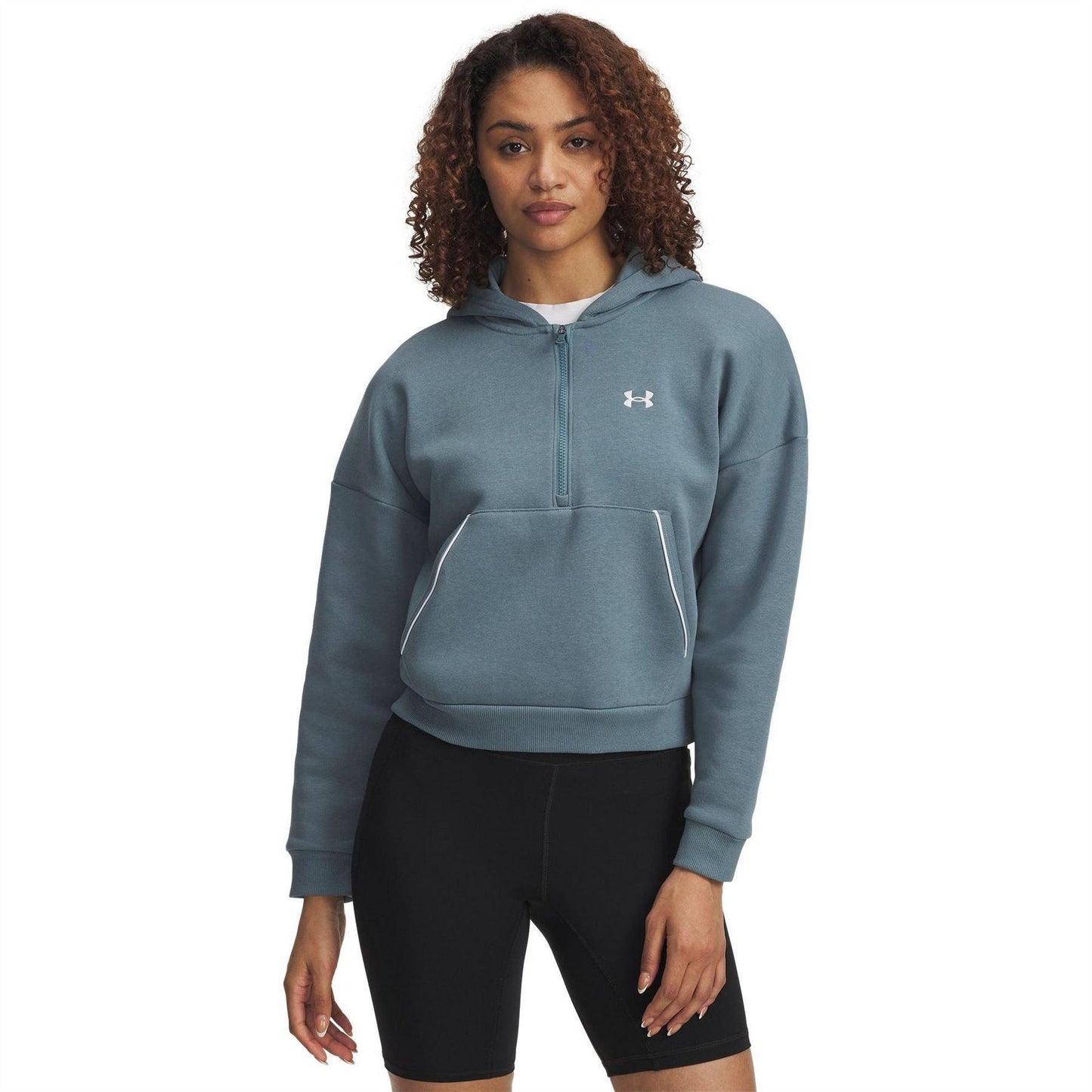Blue - Side - Under Armour Womens-Ladies Rival Hooded Relaxed Fit Sweatshirt