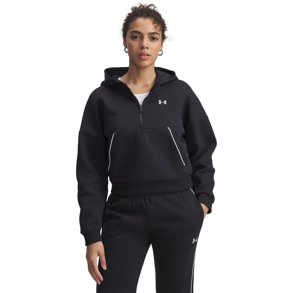 Black - Side - Under Armour Womens-Ladies Rival Hooded Relaxed Fit Sweatshirt