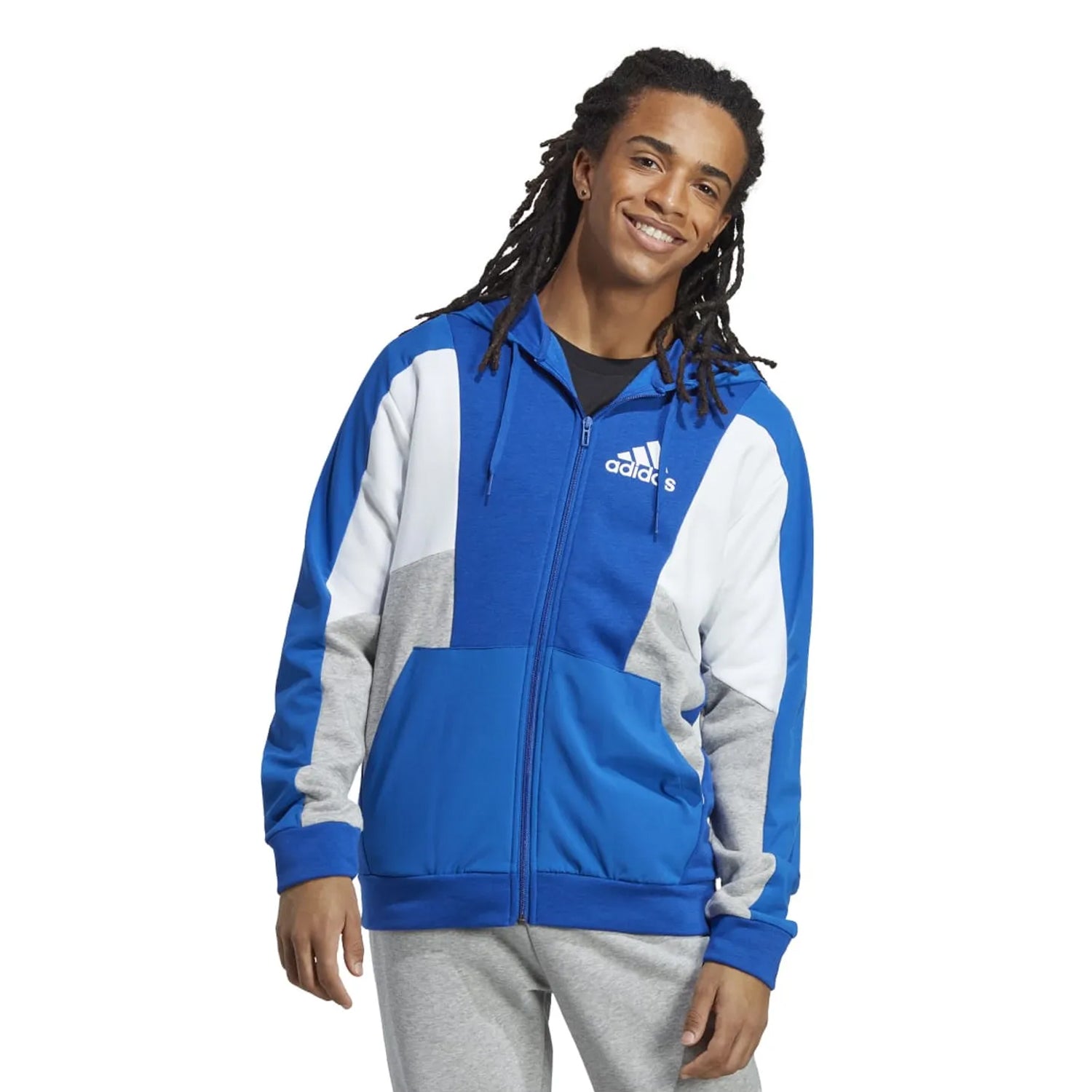 Royal Blue - Side - Adidas Mens Essentials Colour Block Full Zip Hoodie