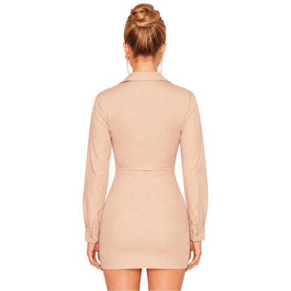 Beige - Back - Missy Empire Womens-Ladies Plunge Mini Dress