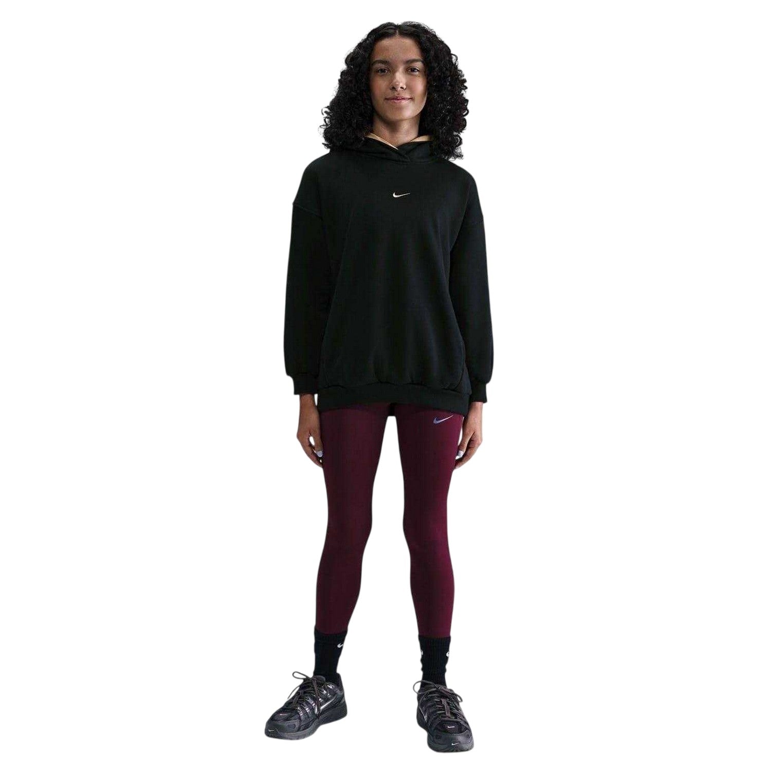 Black-Gold - Side - Nike Childrens-Kids Swoosh Oversized Hoodie