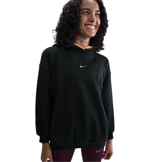 Black-Gold - Front - Nike Childrens-Kids Swoosh Oversized Hoodie