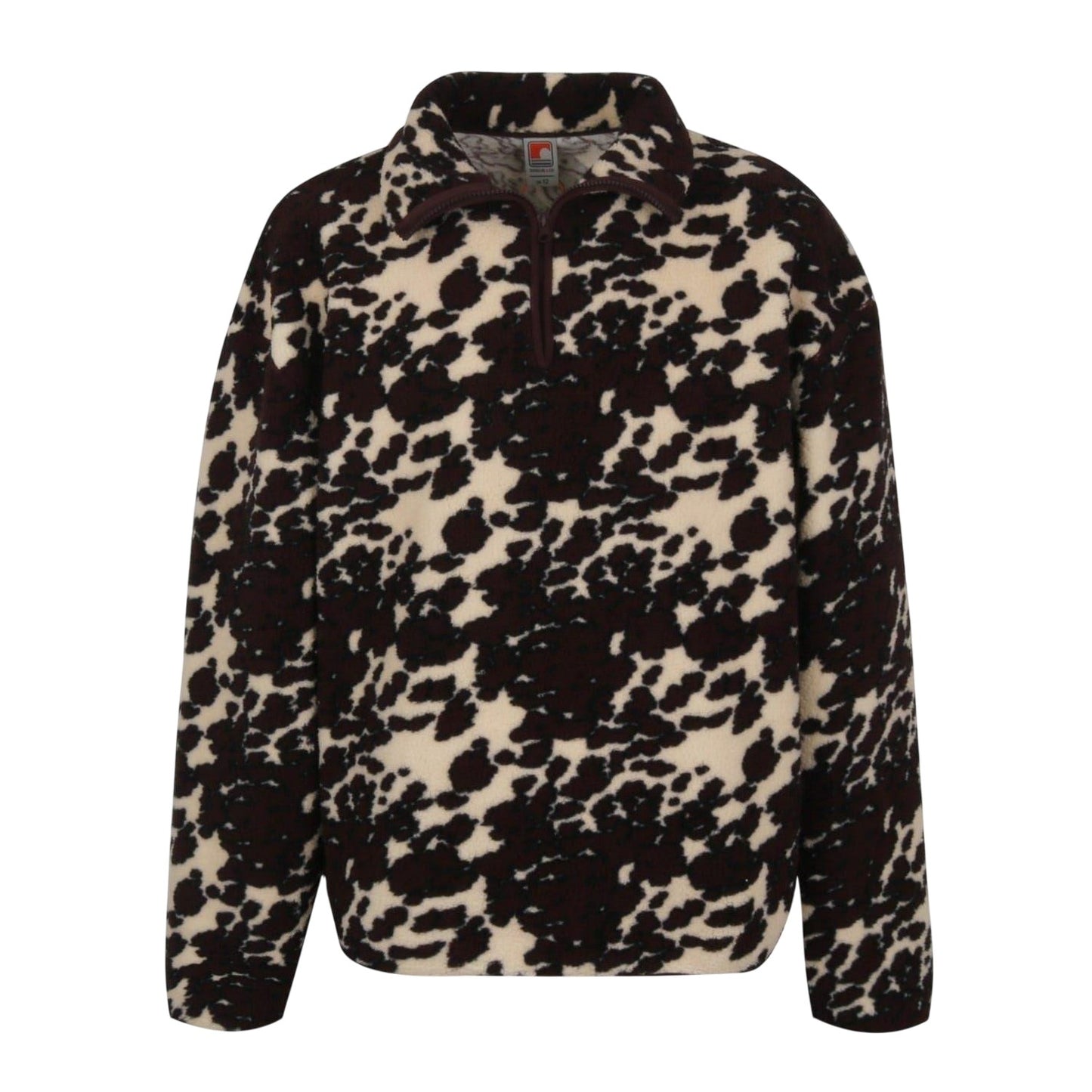 Cream-Black - Front - SoulCal Unisex Adult Leopard Print Borg Quarter Zip Fleece Top