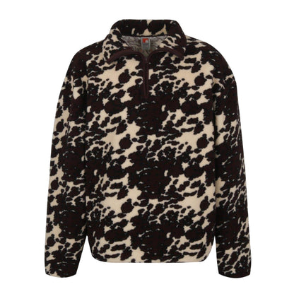 Cream-Black - Front - SoulCal Unisex Adult Leopard Print Borg Quarter Zip Fleece Top