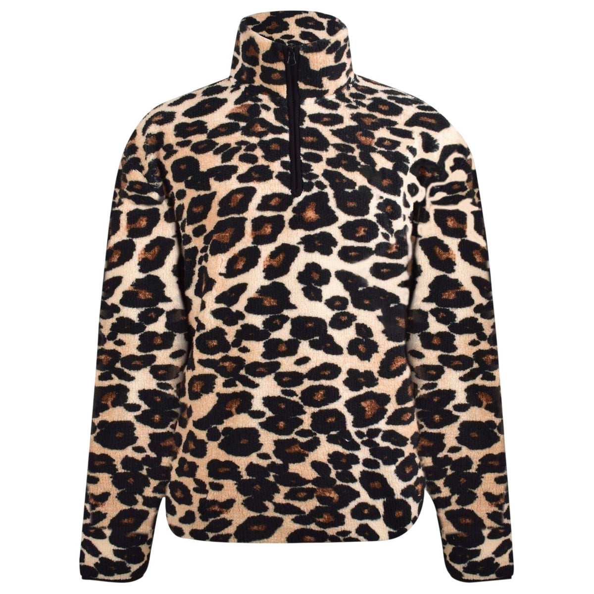 Brown-Black - Front - SoulCal Unisex Adult Leopard Print Borg Quarter Zip Fleece Top