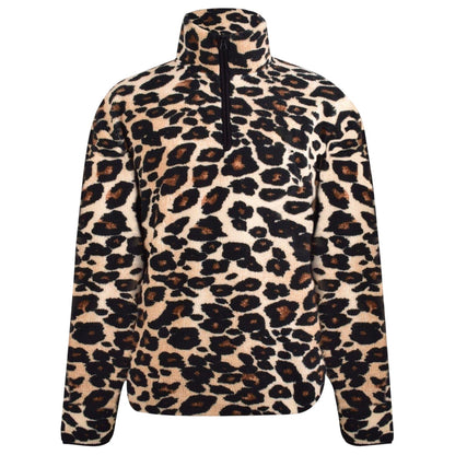 Brown-Black - Front - SoulCal Unisex Adult Leopard Print Borg Quarter Zip Fleece Top