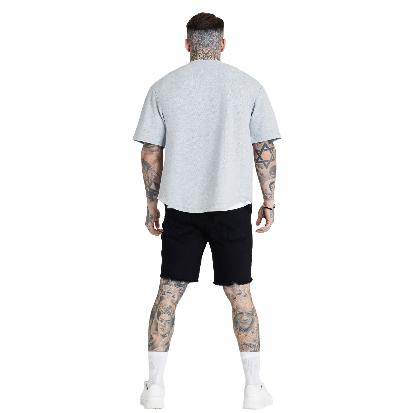 Grey Marl - Back - SikSilk Mens Applique Logo Baseball Jersey