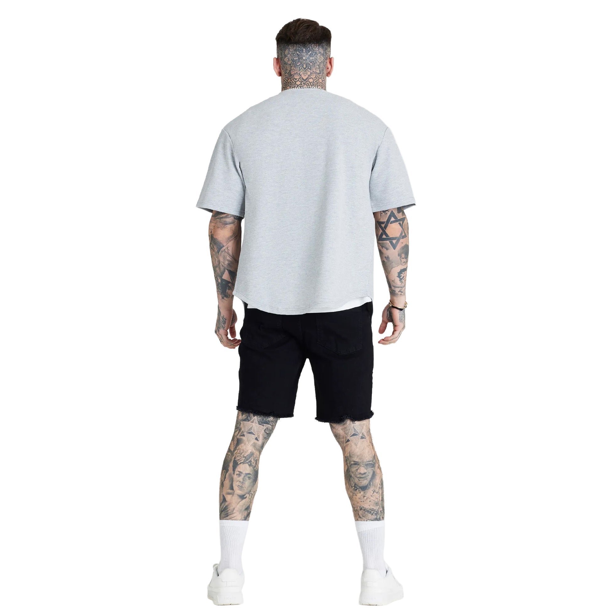 Grey Marl - Back - SikSilk Mens Applique Logo Baseball Jersey