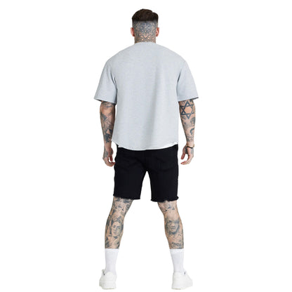Grey Marl - Back - SikSilk Mens Applique Logo Baseball Jersey