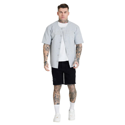 Grey Marl - Lifestyle - SikSilk Mens Applique Logo Baseball Jersey