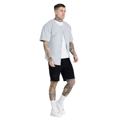 Grey Marl - Pack Shot - SikSilk Mens Applique Logo Baseball Jersey