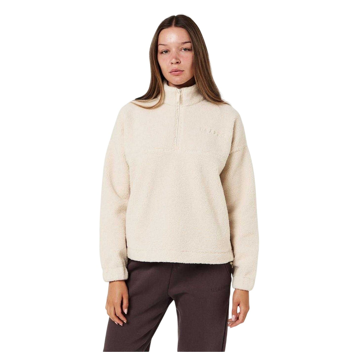 Cream - Side - Slazenger Womens-Ladies Fleece Quarter Zip Sweatshirt