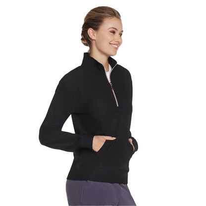 Black - Side - Skechers Womens-Ladies GoLuxe Ribbed Quarter Zip Sweatshirt