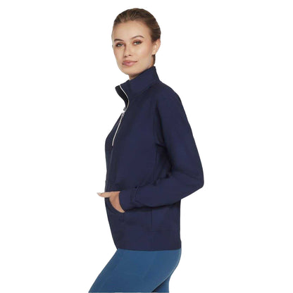 Navy - Side - Skechers Womens-Ladies GoLuxe Ribbed Quarter Zip Sweatshirt