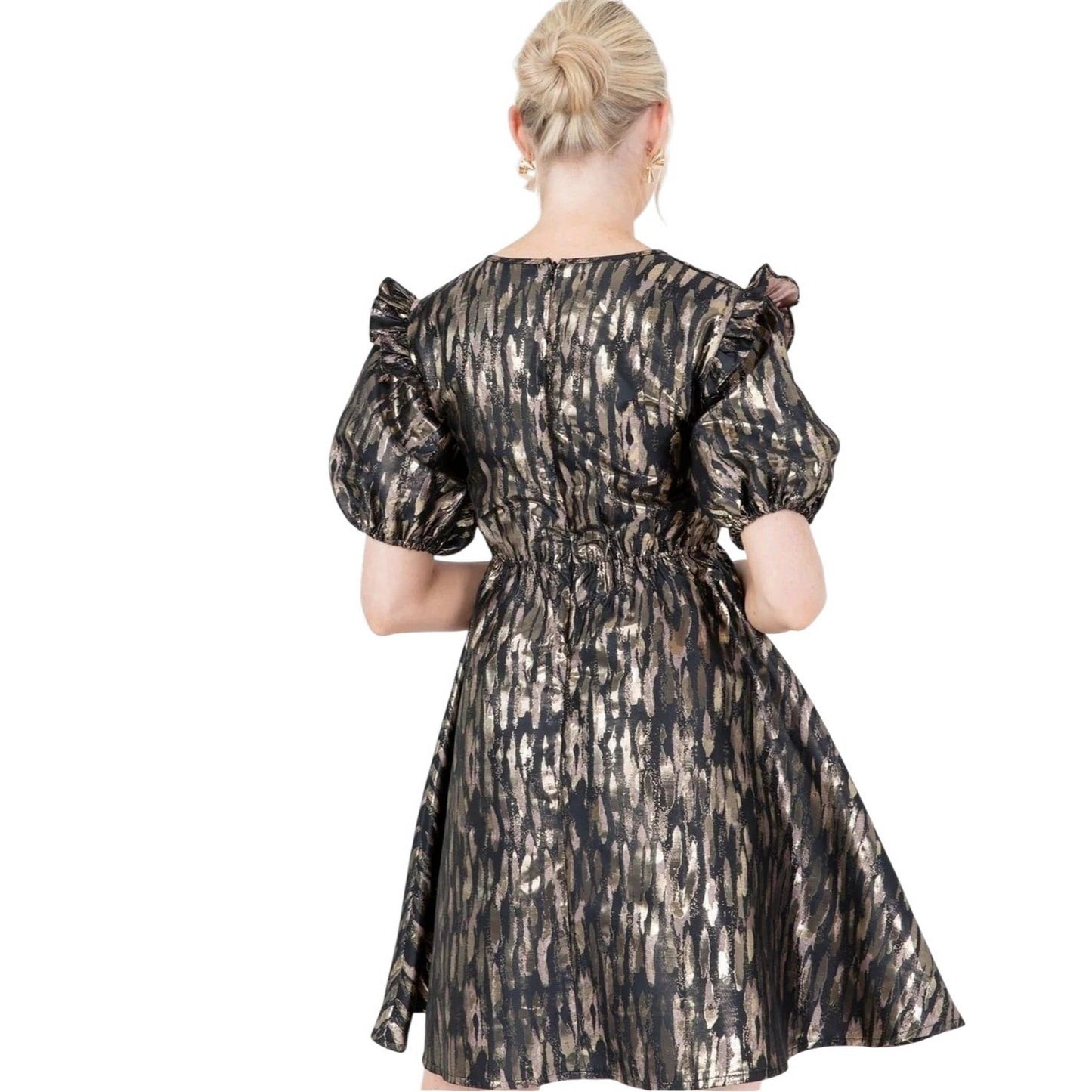 Gold - Back - Lovedrobe Womens-Ladies A-line Mini Dress