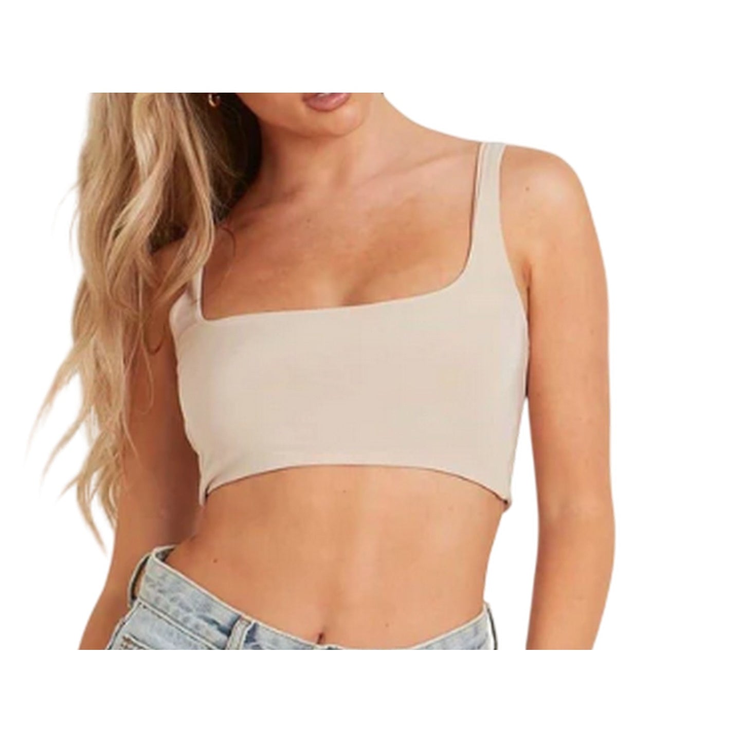 Sand - Front - Missy Empire Womens-Ladies Extreme Square Neck Crop Top