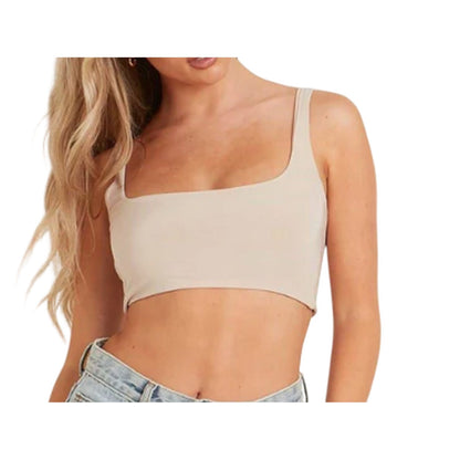 Sand - Front - Missy Empire Womens-Ladies Extreme Square Neck Crop Top