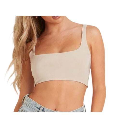 Sand - Front - Missy Empire Womens-Ladies Extreme Square Neck Crop Top