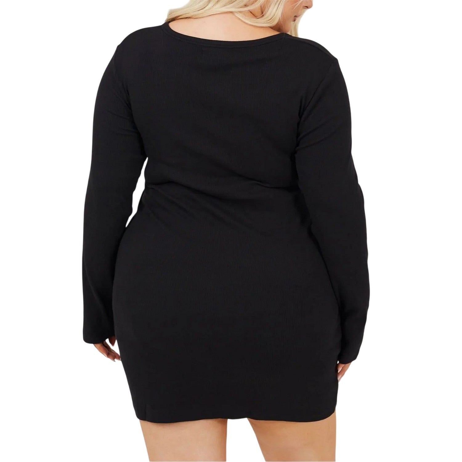 Black - Back - Brave Soul Womens-Ladies V Neck Long-Sleeved Mini Dress