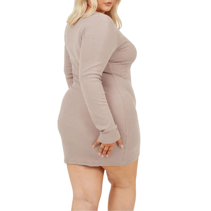 Dusky - Back - Brave Soul Womens-Ladies V Neck Long-Sleeved Mini Dress