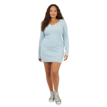 Slate Blue - Front - Brave Soul Womens-Ladies V Neck Long-Sleeved Mini Dress