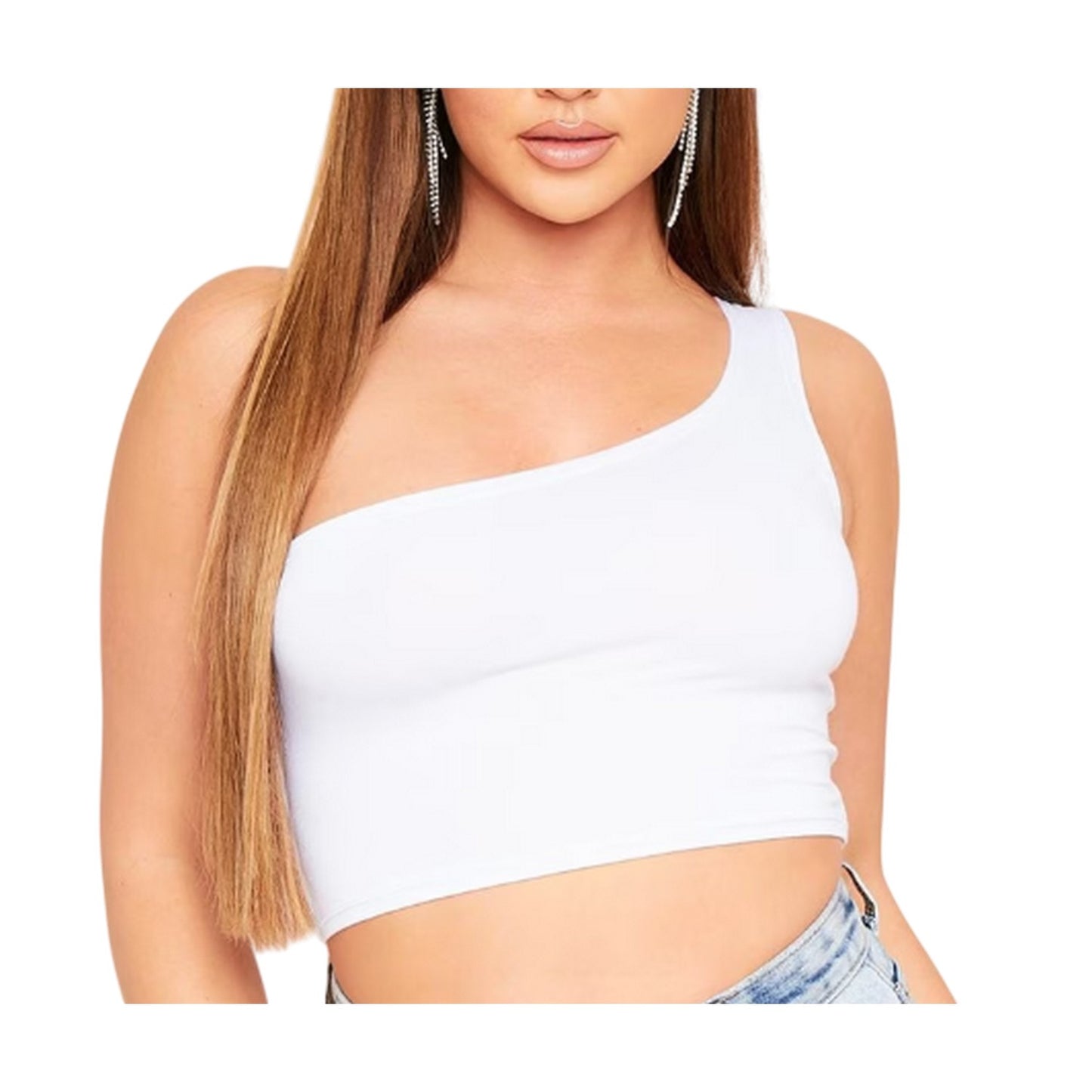 White - Front - Missy Empire Womens-Ladies One Shoulder Crop Top