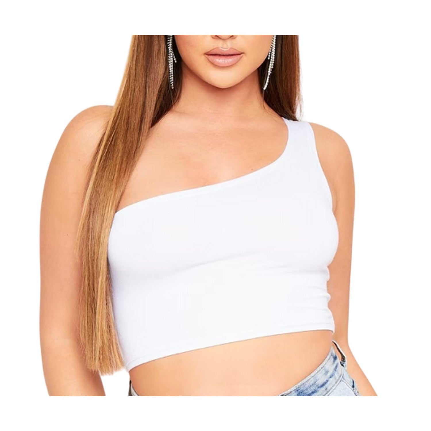 White - Front - Missy Empire Womens-Ladies One Shoulder Crop Top
