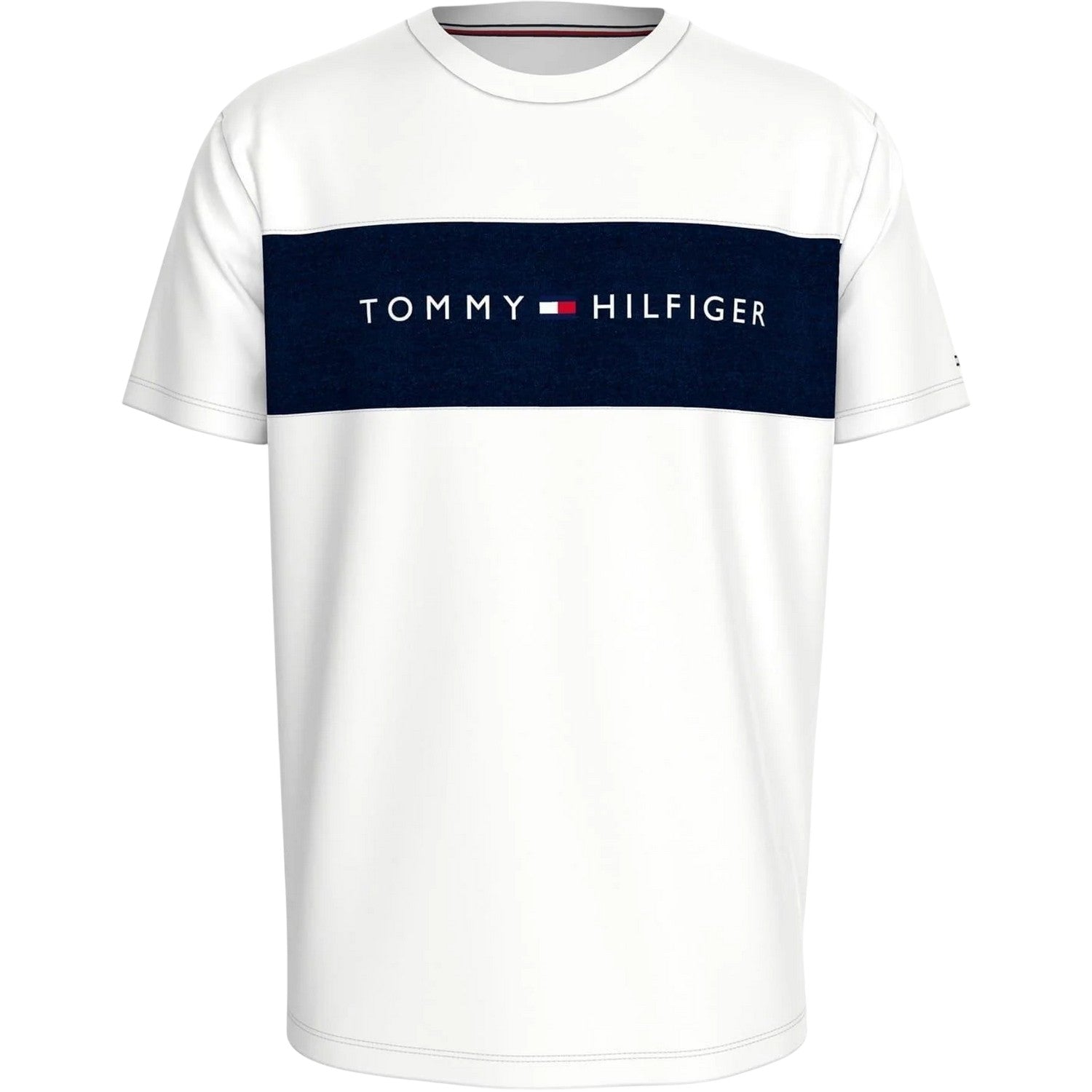 White-Navy - Front - Tommy Hilfiger Mens Logo Cotton T-Shirt