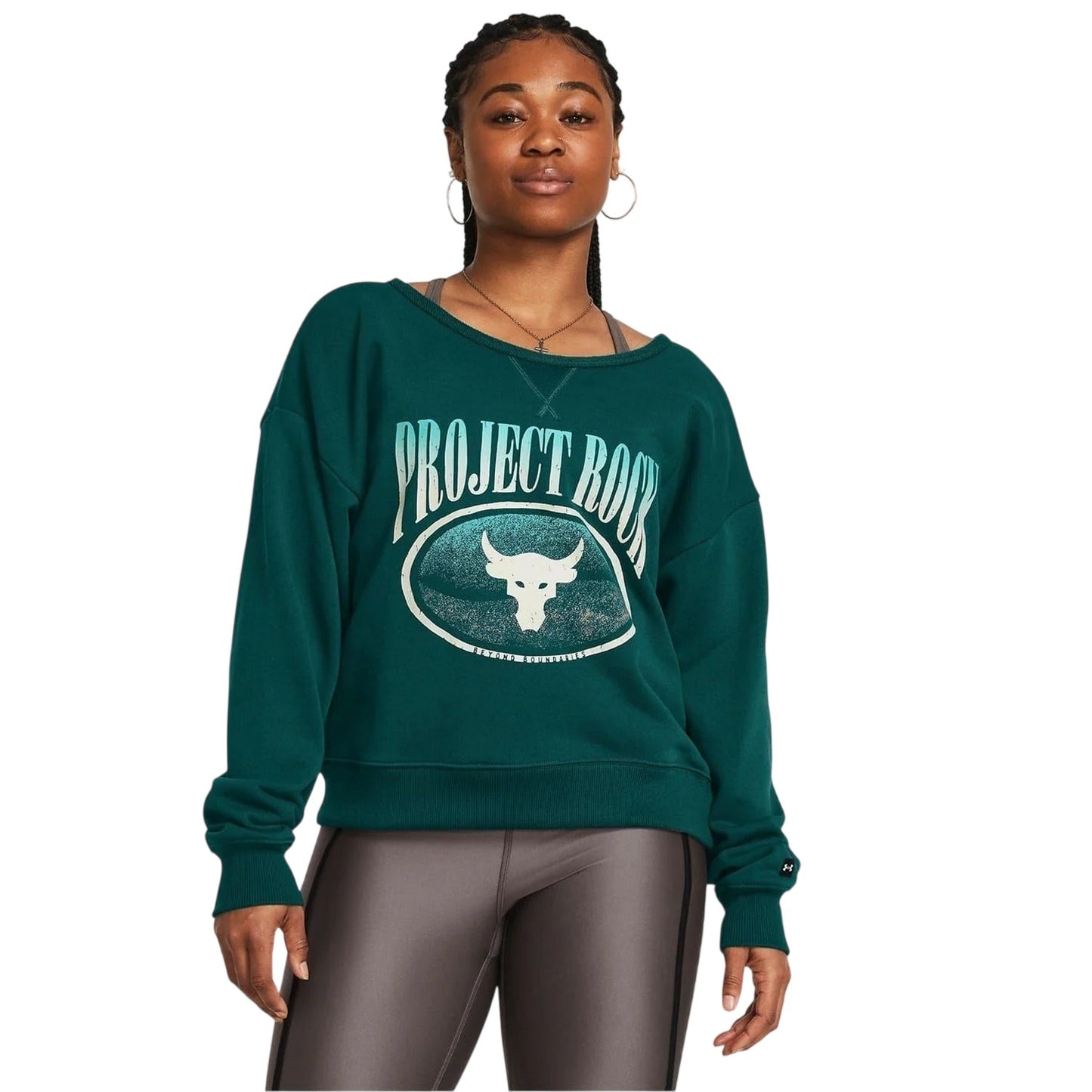 Blue - Side - Under Armour Womens-Ladies Project Rock Terrycloth Relaxed Fit Sweatshirt