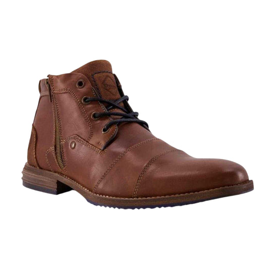 Tan - Front - Dune London Mens Captain Leather Ankle Boots