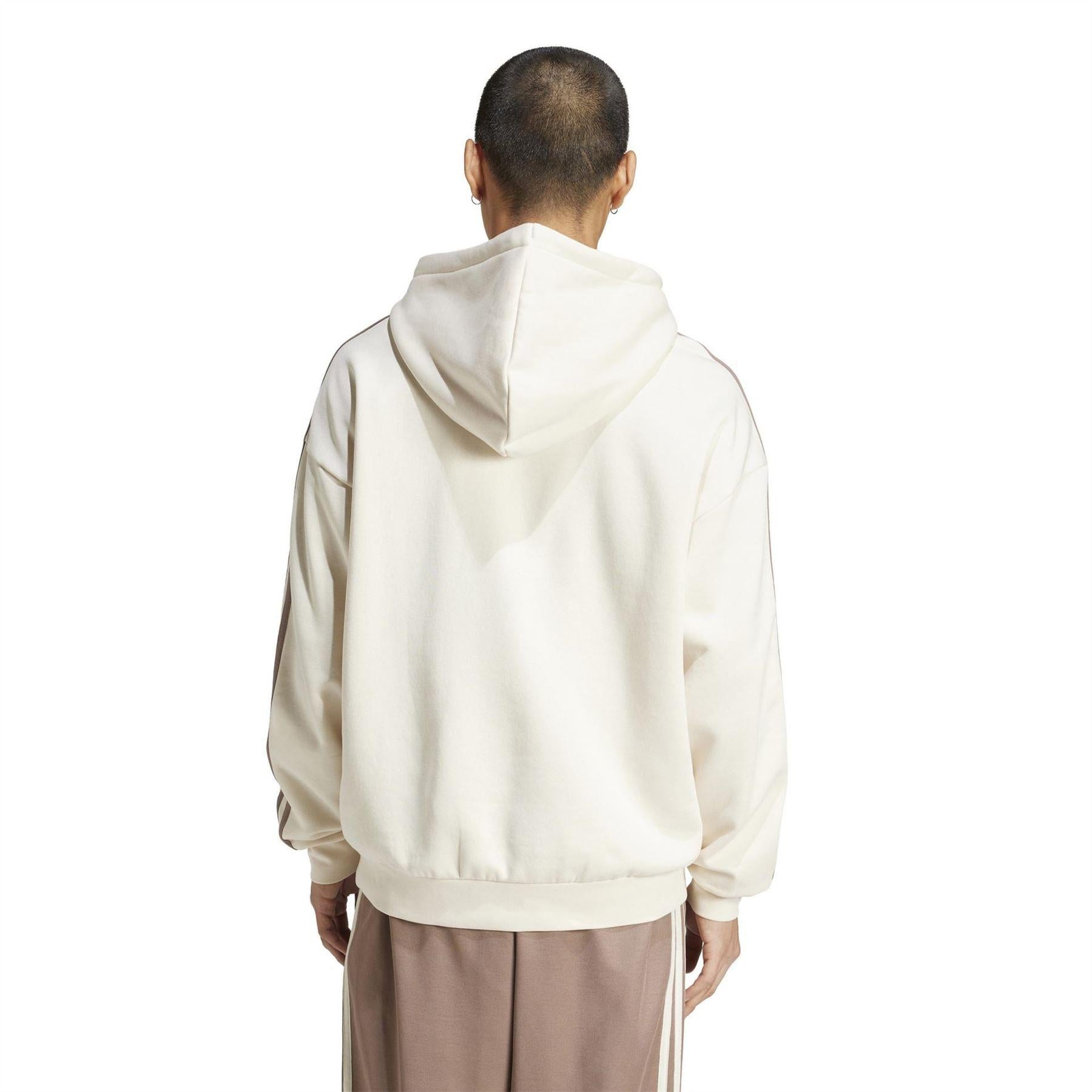 Wonder White - Back - Adidas Mens Originals 3 Stripes Baggy Hoodie