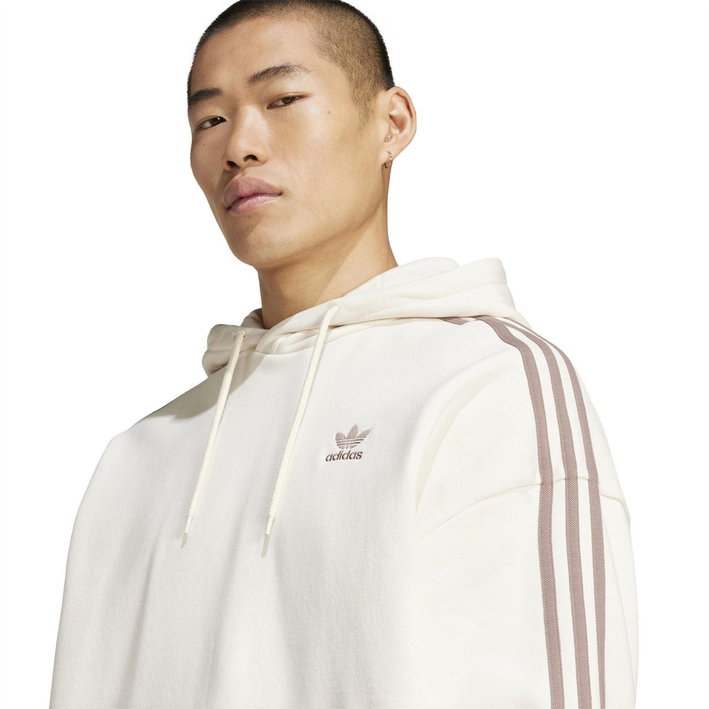 Wonder White - Side - Adidas Mens Originals 3 Stripes Baggy Hoodie